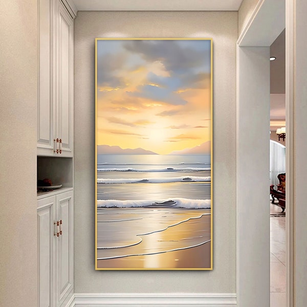 Original Sea Sunrise Oil Painting on Canvas Large Abstract Textured Seascape Beach Landscape Wall Art Custom Modern Trendy Living Room Decor