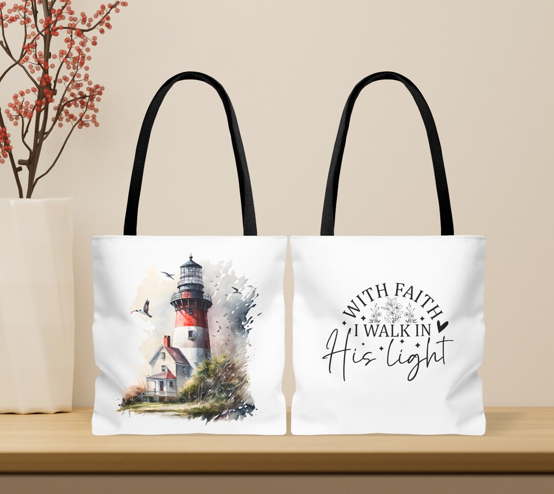 Watercolor Lighthouse Faith Tote Bag: Christian Bible Bag - Etsy