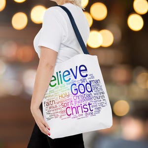 Faith Tote Bag – Double-Sided &#39;Believe in God&#39; Christian Tote, Inspirational Religious Gift for Women, Bible Bag Church Encouragement Tote