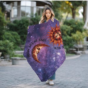 Celestial Sun Moon Stars Blanket – Live by the Sun Love by the Moon Throw, Astrology Gift, Boho Spiritual Plush Blanket, Cozy Purple Throw