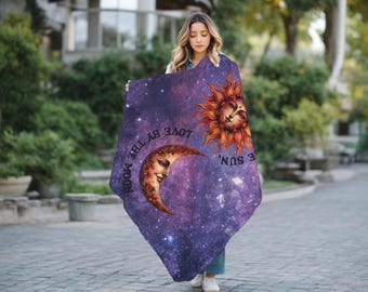 Celestial Sun Moon Stars Blanket – Live by the Sun Love by the Moon Throw, Astrology Gift, Boho Spiritual Plush Blanket, Cozy Purple Throw
