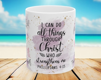 Christian Ceramic Coffee Mug: Inspirational Bible Verse Drinkware