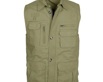 Mens Outdoor Fishing Vest Safari Photography Vests Jacket Multi Pocket Travel Vest for Men Khaki Men's Summer Outdoor Work Safari Vest
