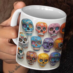 Sugar Skull Colorful 3D Mug Day of the Dead Coffee Mug Gift for Her Him Mexico Skeleton Unique Gift Idea Creative Skulls Día de los Muertos