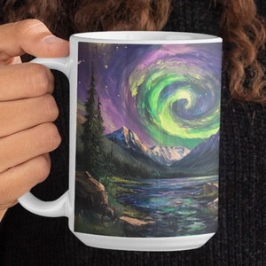 Nordlichter Becher Aurora Borealis Kaffeebecher Geschenk für Sie Ihn Polarlichter Trippy Himmlische Nachthimmel Aurora Einzigartige Geschenkidee Becher