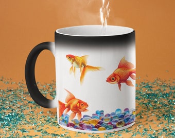 Goldfish Color Morphing Coffee Mug Gift for her him Unique gift mug Fish bowl Coffee mug Fish tank Pet Creative gift Color Changing Goldfish