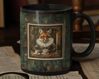 vintage renard victorien tasse à café cadeau pour elle lui Idée cadeau unique aux chandelles renards victoriens cadres photo amoureux des animaux tasse rétro vintage