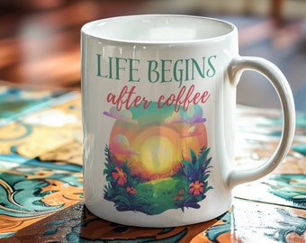 Tazza divertente del mattino Buongiorno Tazza da caffè al sole La vita inizia dopo il caffè Tazze divertenti Le migliori tazze da caffè Idea regalo unica Regalo per lei lui