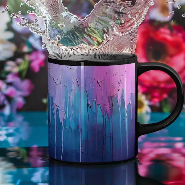 3D Paint Dripping Coffee Mug Vibrant Gift for her him Unique Gift Idea Colorful Acrylic Painting Oil Lavender Blue Maroon Purple Drip Mug 3D