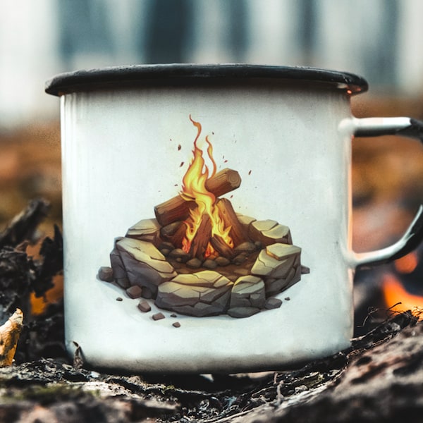 Coffee Mug Enamel Camp Cup Campfire Gift for her him Camping Unique Gift Idea Glamping Camp Trip Mug Vintage Sign Retro Rustic Vacation Fire