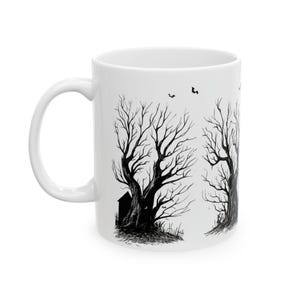 Halloween Haunted House Mug Spooky Coffee Mug Gift for Her Him Unique Gift Idea Bats Trees Horror Halloween Gift Creepy Haunted Mansion Tea image 10