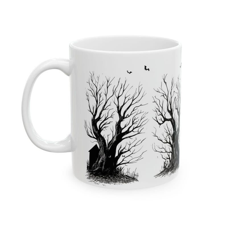 Halloween Haunted House Mug Spooky Coffee Mug Gift for Her Him Unique Gift Idea Bats Trees Horror Halloween Gift Creepy Haunted Mansion Tea image 10