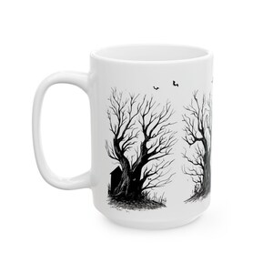 Halloween Haunted House Mug Spooky Coffee Mug Gift for Her Him Unique Gift Idea Bats Trees Horror Halloween Gift Creepy Haunted Mansion Tea image 6