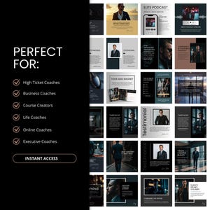 Luxury dark aesthetic Canva templates for business coaches, course creators, and executive branding
