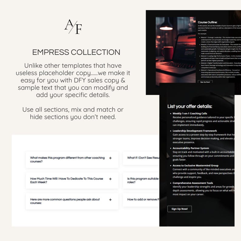 Highend Kajabi Sales Page Template Elegant Funnel Design for Women
