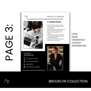 Page 3 of this media kit has your credentials, logo, name and contact information plus 2 photos.