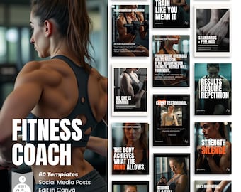 Personal Trainer Social Media Canva Templates | 60 Instagram & LinkedIn Posts for Fitness Coaches