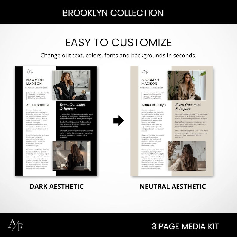 This Media Kit is easy to edit in the Canva app. Make adjustments in seconds to match your mission and branding.