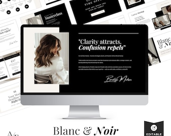 Elegant Webinar Slide Deck Canva Template: Minimalist Presentation for Coaches (63 Slides)