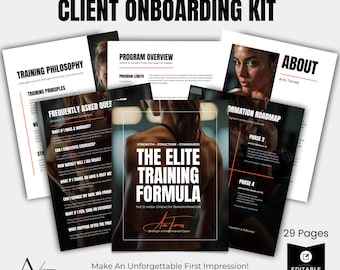 Personal Trainer Client Onboarding Kit Canva Template | 29 Page Fitness Coach Welcome Guide
