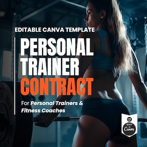 Plantilla de contrato de entrenador personal para preparadores físicos / Contrato editable en Canva