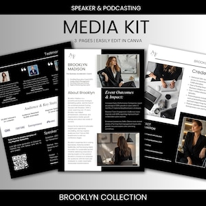 The Brooklyn Dark Aesthetic Media Kit is perfect for coaches, speakers, influencers and podcasters that value a polished brand and want to make an impression.