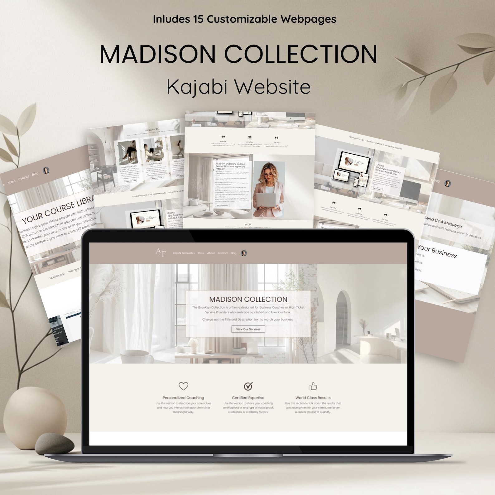 Neutral Aesthetic Kajabi Website Template Theme 15 DFY Page Kajabi