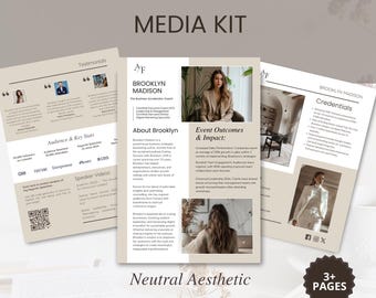 Puede incluir: Un kit de medios para una oradora, podcaster e influencer llamada Brooklyn Madison. El kit incluye testimonios, estadísticas de audiencia y puntos clave, videos de oradora, información sobre Brooklyn, resultados e impacto de eventos y credenciales. El kit tiene una estética neutral y tiene más de 3 páginas.
