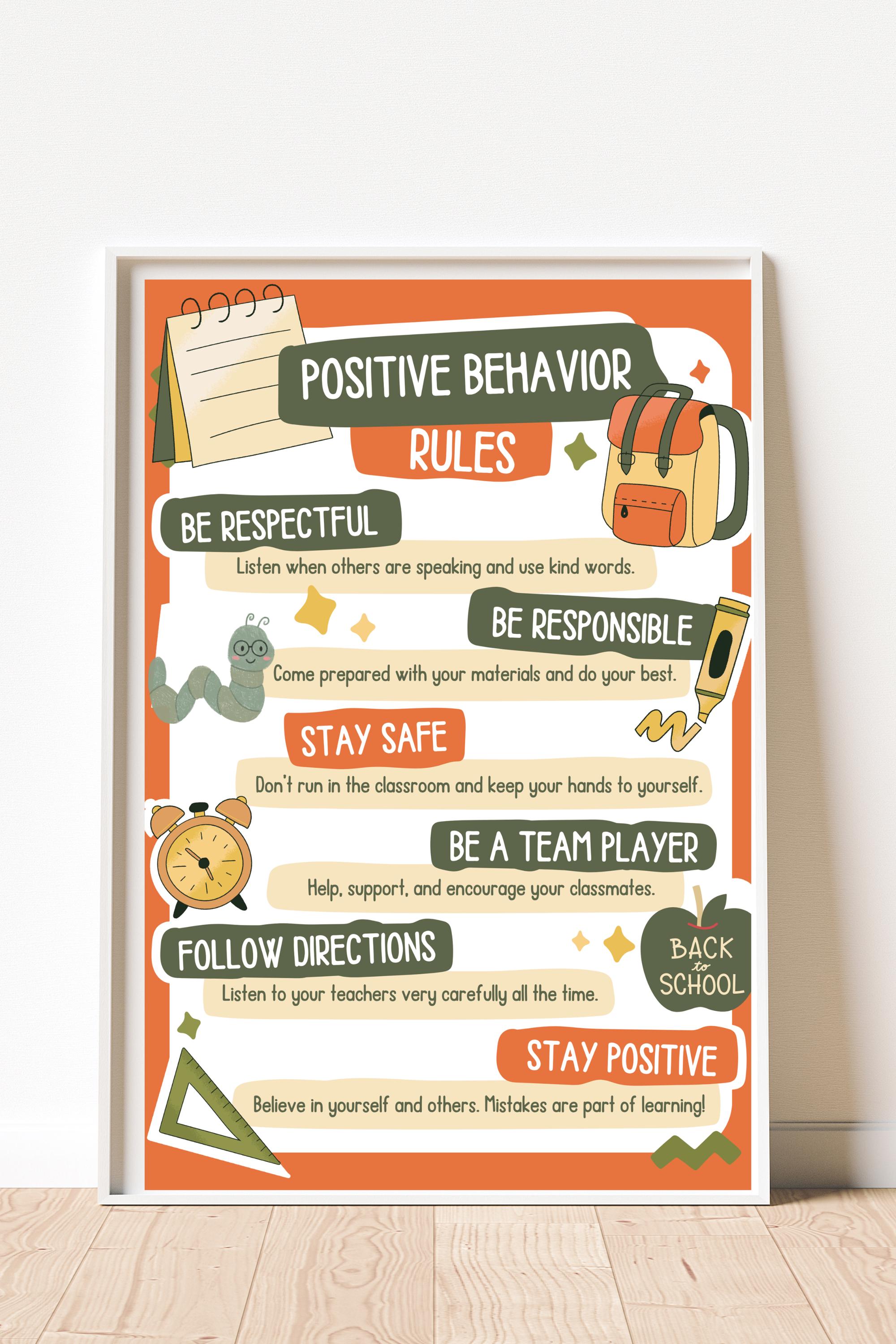 Good Behavior Rules Example PRINTABLE Classroom Rules Wall Poster – Positive Behavior Rules ...