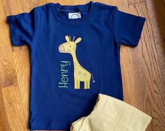 Navy Personalized Giraffe Shirt