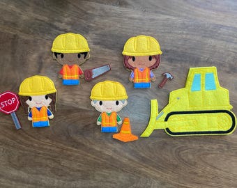 Construction Builder Finger Puppet/ Felt Board Pieces/ Imaginative Play Set