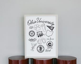 Arte mural de las barras de la Universidad de Ohio en blanco y negro, 30 x 40 cm