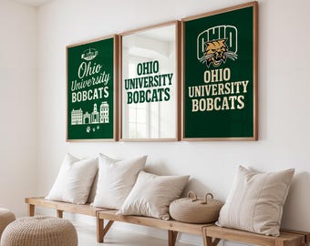 Arte de pared digital de la Universidad de Ohio / Ohio University Bobcats / OU Athens / Ohio U / Impresiones de Bobcats / Decoración de dormitorio / Paquete de 3