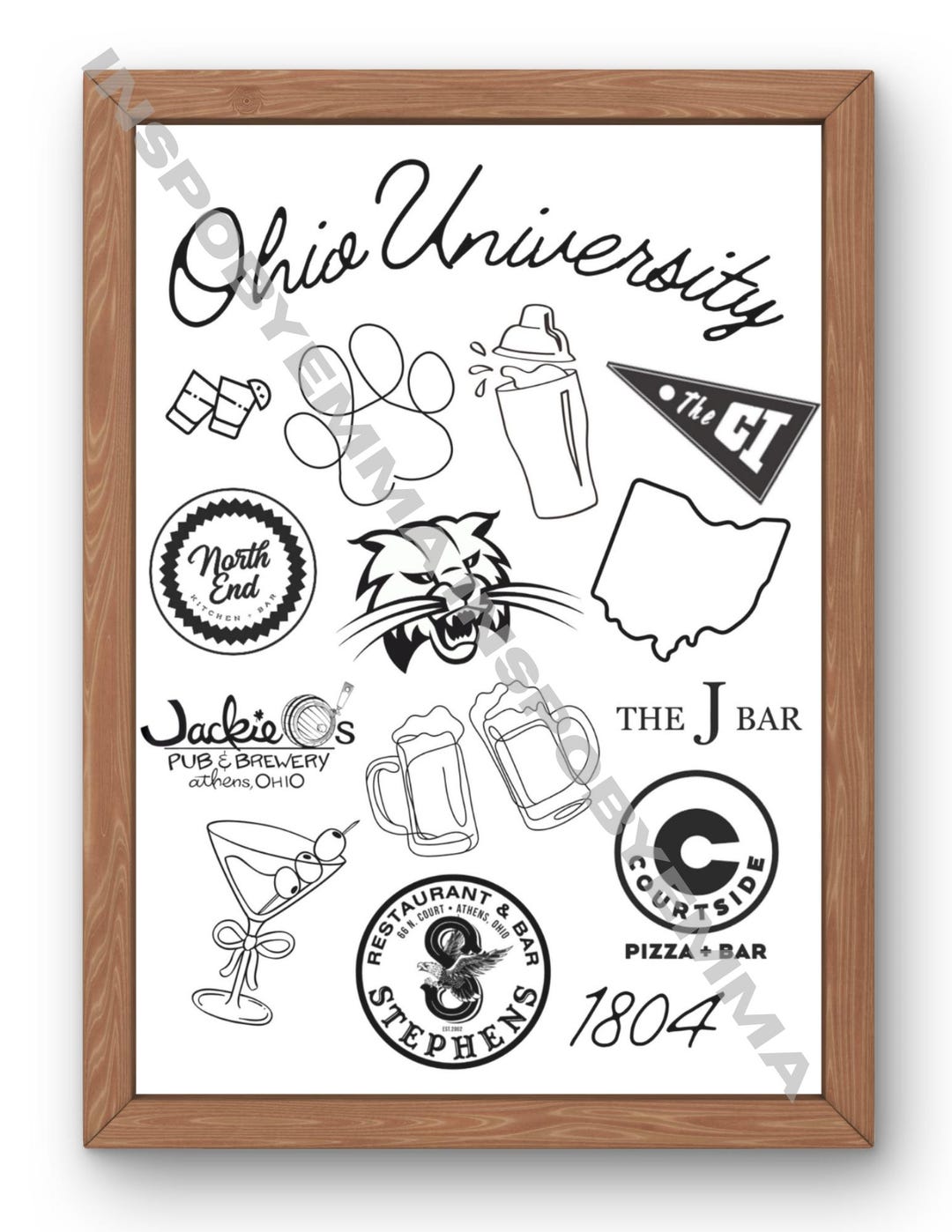 Ohio University Bars Wall Art Black and White 24x36 - Etsy