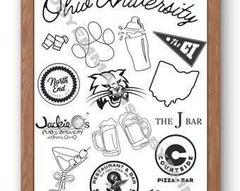 Arte mural de las barras de la Universidad de Ohio en blanco y negro, 24 x 36