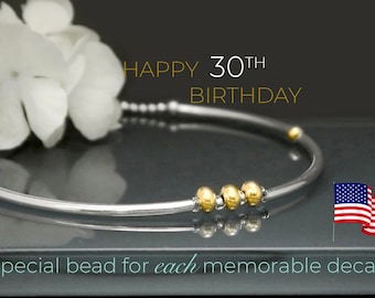 30th Birthday Bracelet: Sterling Silver & Gold Beaded Milestone Gift