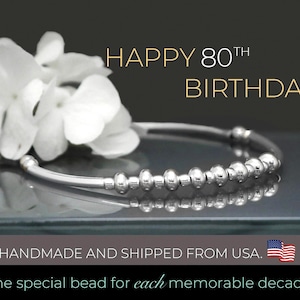 80th Birthday Sterling Silver Bracelet: Eight Decade Gift for Mom