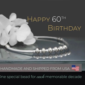 60th Birthday Sterling Silver Bracelet: Six Decade Milestone Gift