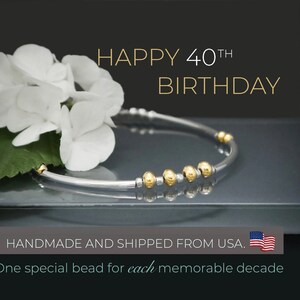 40th Birthday Bracelet, Sterling Silver & Gold Filled Beads, Handmade USA