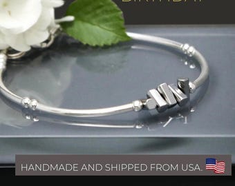 Sterling Silver and Hematite Bracelet, Gift for Women,Jewelry, Edgy and interesting on the top with classic sides, For Her, Handmade USA