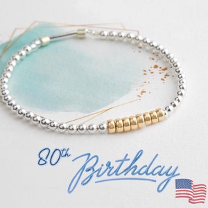 80th Birthday Bracelet: Sterling Silver & Gold Filled Beaded Jewelry Gift