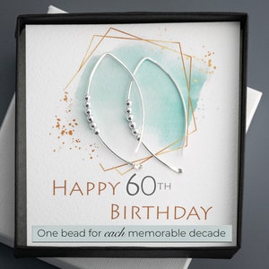60th Birthday Earrings: Sterling Silver Beads, Milestone Gift