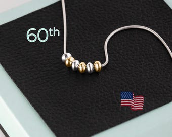 60th Birthday Necklace: Sterling Silver & Gold Filled Beads Made USA