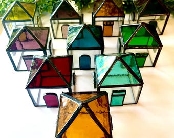 Stained Glass House Tea Light Holder, Whimsical Decor