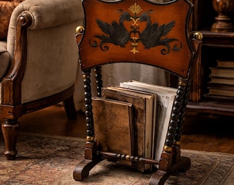 Vintage Medieval Dragon Magazine Rack – Spindle Legs, Gothic Tudor Decor