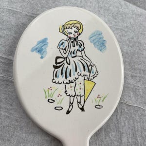 Vintage Porcelain Hand Held Mirror White With Blue Victorian Hand Painted Japan