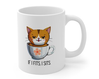 If I Fits, I Sits Cat Ceramic Coffee Cups, 11oz