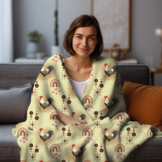 Velveteen Chicken Plush Blanket. Throw Comfy Crazy Chicken Lady Boho Bohemian Chicken Blanket Rooster Etsy UK