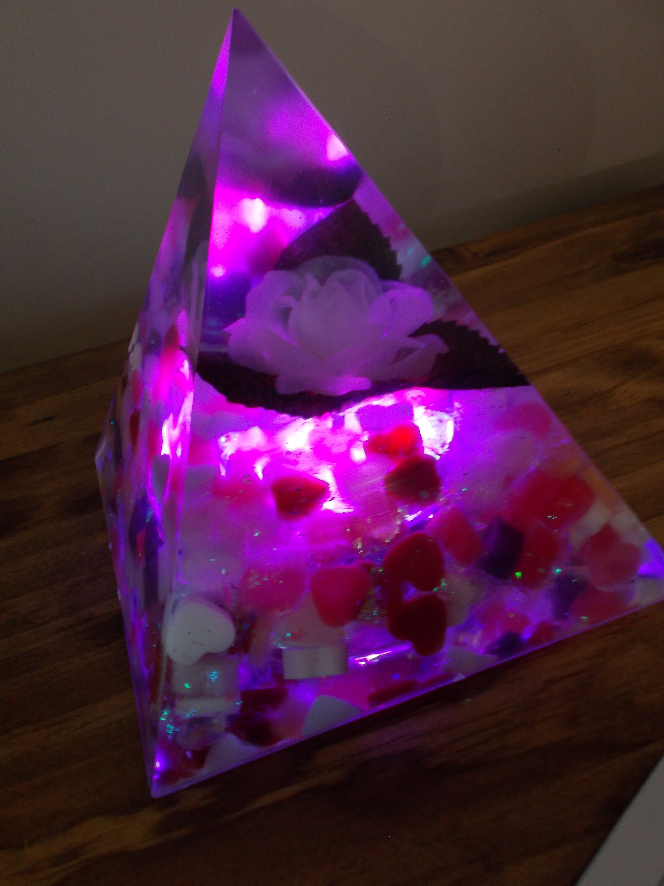 Pyramid With Light Lighted Epoxy Resin Pyramid With Flower Nightlight With Remote - Etsy