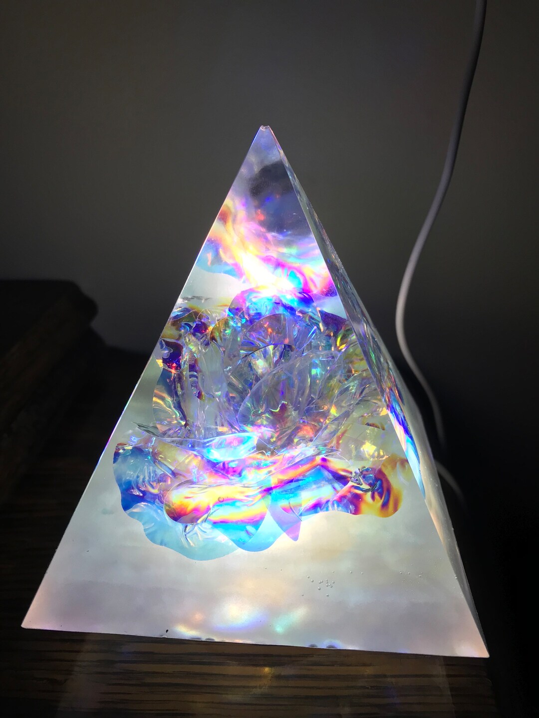 Pyramid With Light Resinart Lighted Epoxy Resin Pyramid With Iridescent Rose Nightlight - Etsy